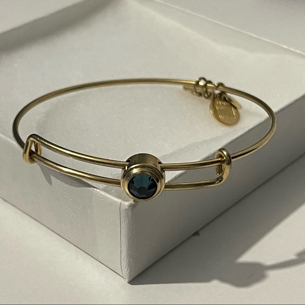 ALEX & ANI Blue Gemstone Bangle Bracelet Aquamarine Birthstone